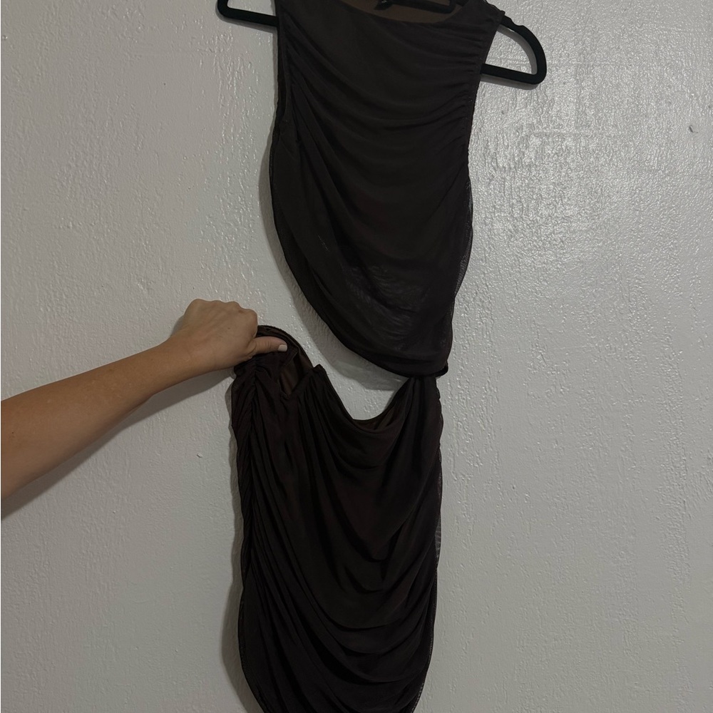 PrettyLittleThing Black Asymmetrical Draped Dress